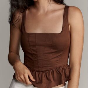 Brown Square Peplum Tank